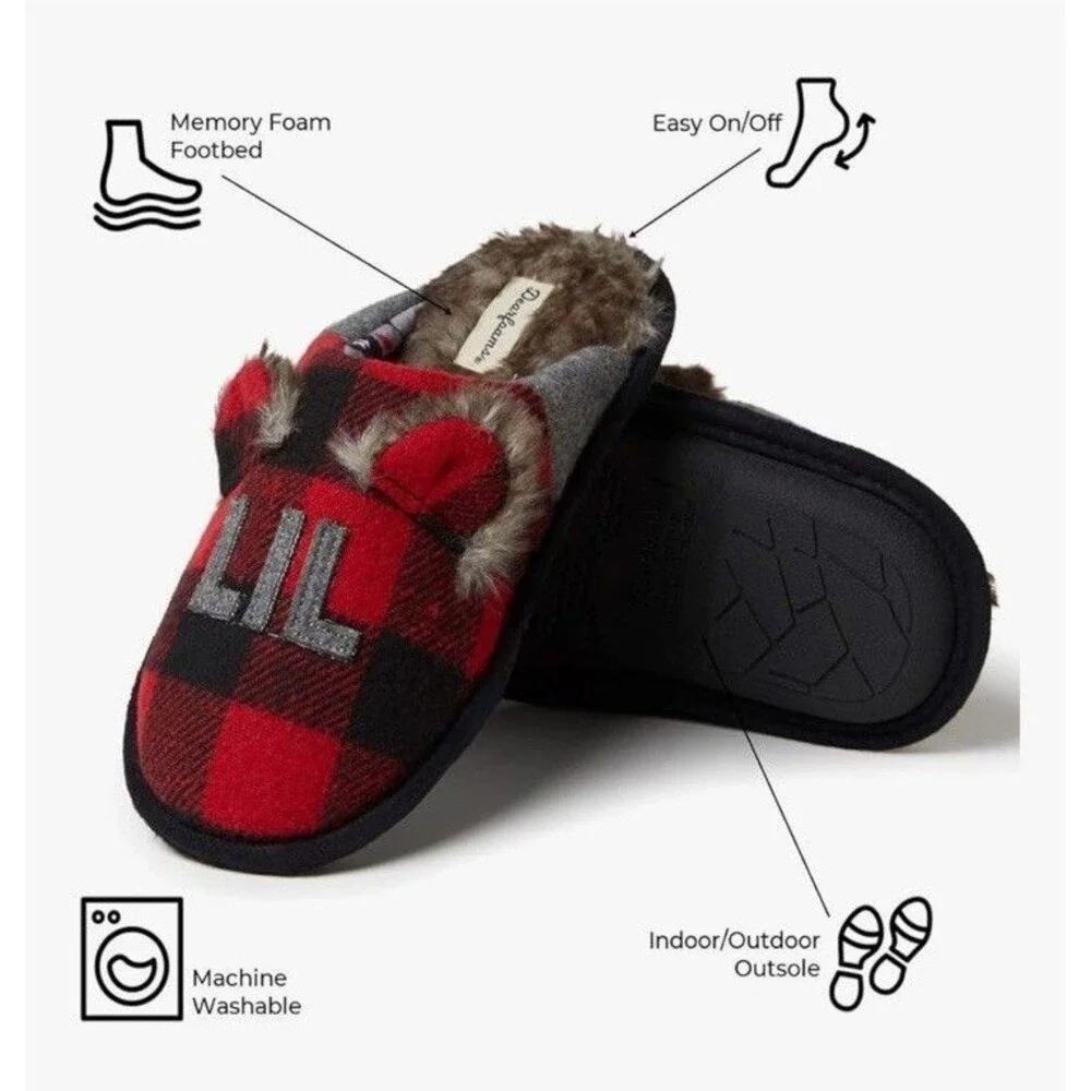 Dearfoams Kids Unisex Slipper Lil Bear Plaid US 5-6 Toddler
